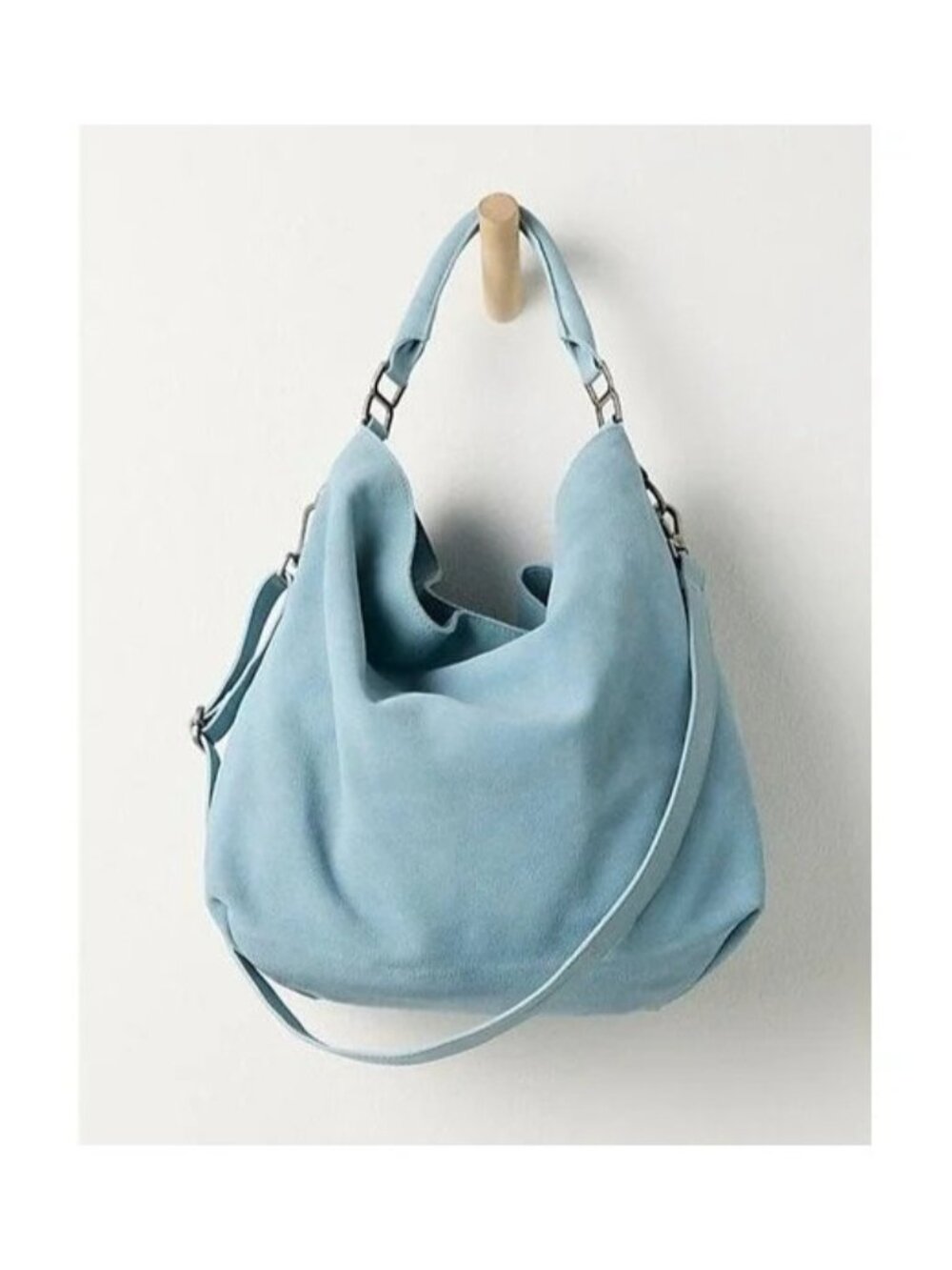 Free People Suzie Suede Slouchy Tote Bag Boho Chic Retro Vintage Grunge Blue